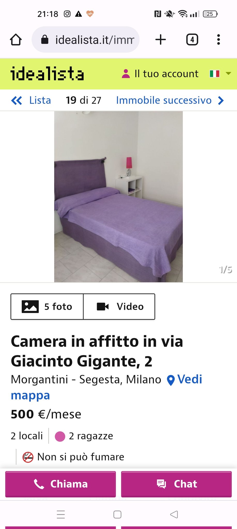 stanza in affitto a Milano a 500 euro al mese senza uso cucina