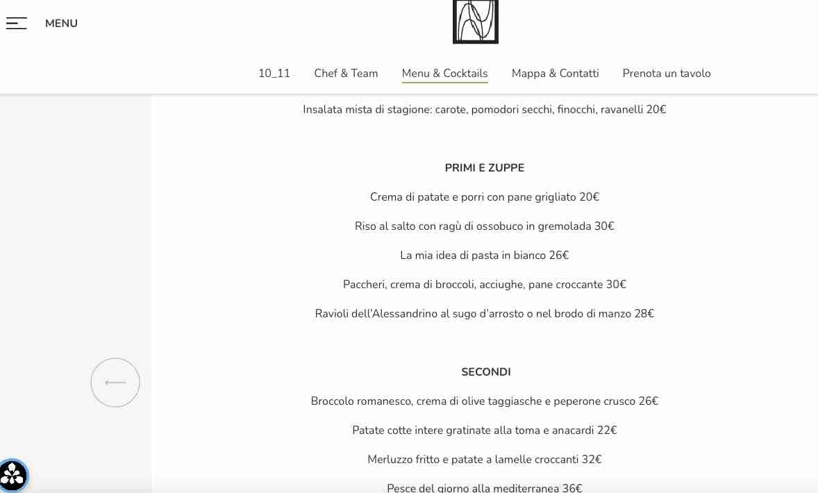 Pasta in bianco a 26 euro, il menu de Hotel Portrait